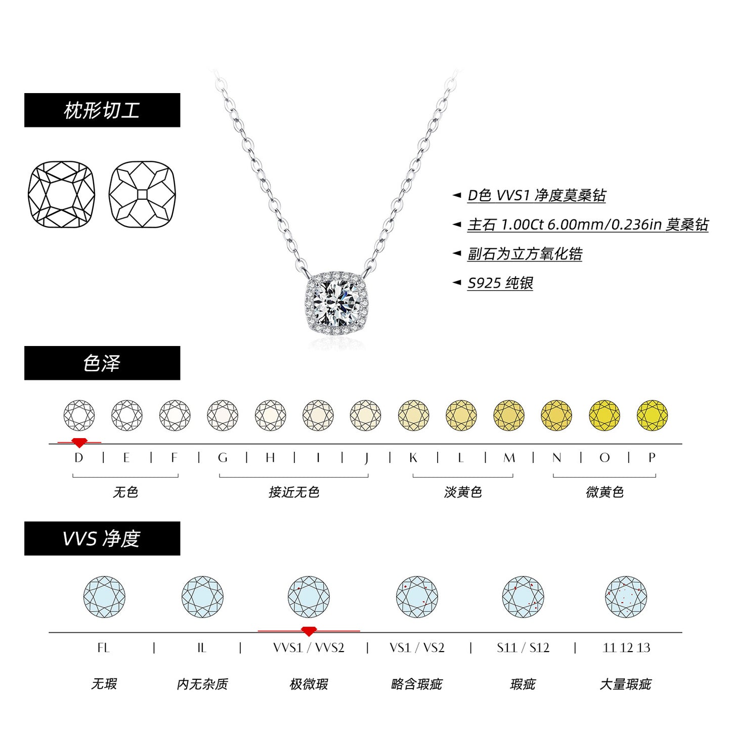 MODIAN 1 carat moissanite s925 sterling silver ins romantic geometric shiny necklace clavicle chain combination women